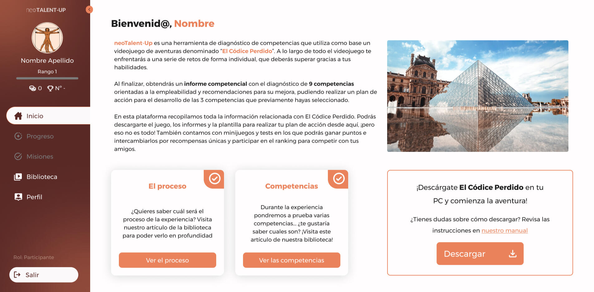 neoTalent-UP, plataforma de descarga y seguimiento gamificada de la experiencia educativa "El Códice Perdido"