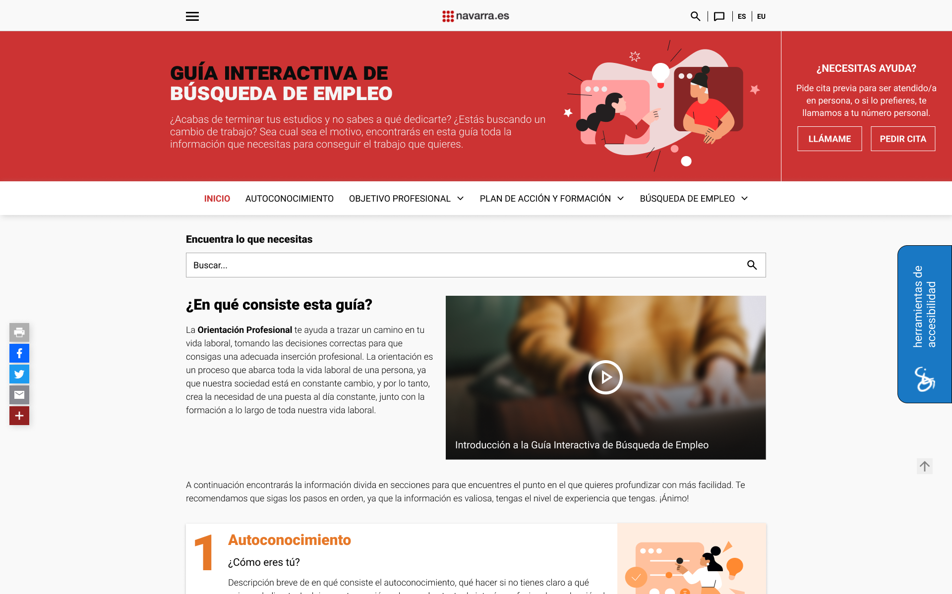 Proyecto para el COE Navarra para el rediseño de la guía interactiva de búsqueda de empleo. Prototipo disponible aquí