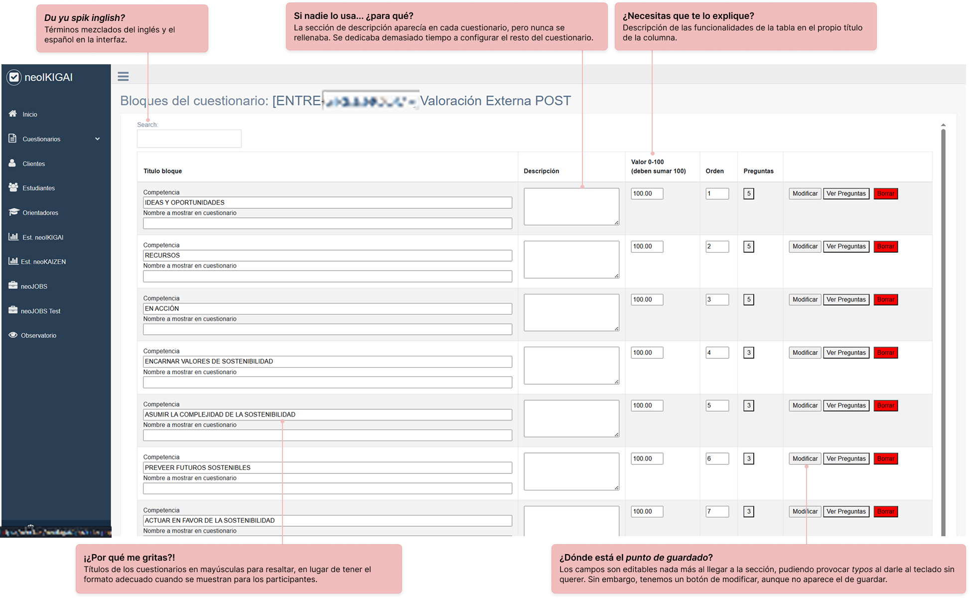 Comparativa - Cuestionario - Configuración